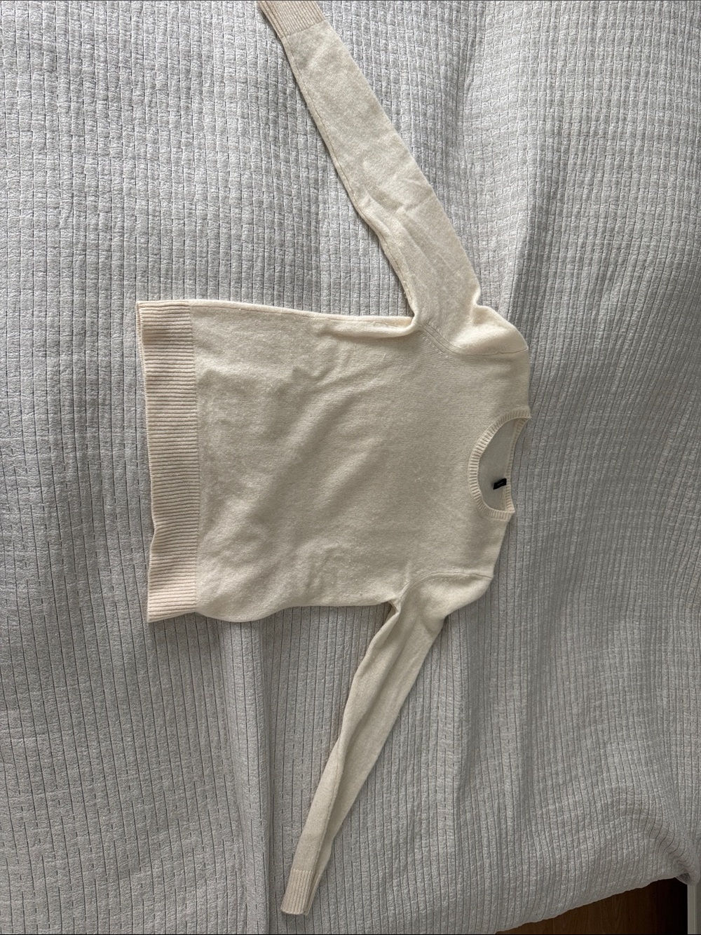 Cashmere Theory Cream Ribbed Hem Crewneck Sweater